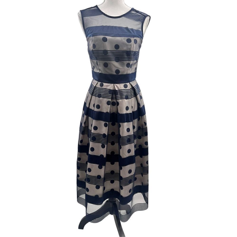 J. Peterman sleeveless fully lined polka dot a line dress size 4